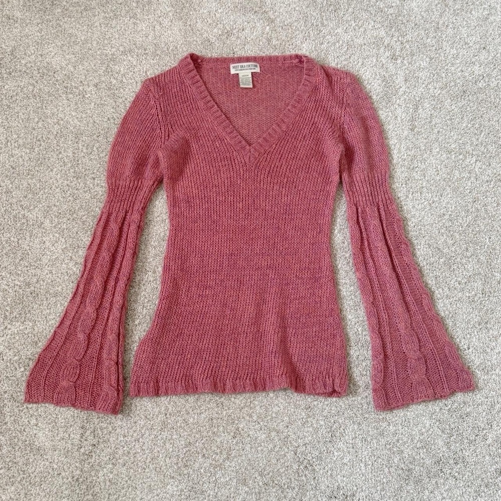 Next Era Couture Pink Mohair Bell Sleeve Sweater — M